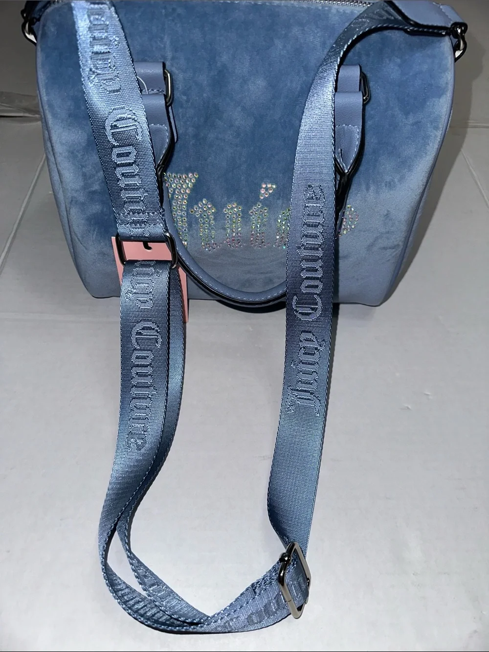 NEW Juicy Couture Obsession Satchel Bag Slate Blue Velvet - Picture 5 of 12